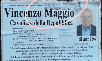 Insulti al manifesto funebre di Vincenzo Maggio