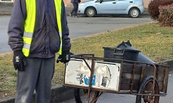 Con una scopa e un carretto