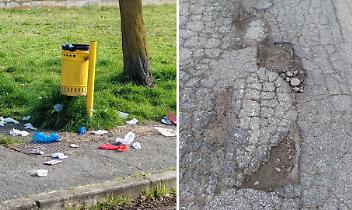 L&rsquo;asfalto salta a pezzi, i rifiuti finiscono per terra: degrado protagonista a San Mauro Torinese