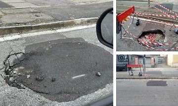 Strada San Mauro, la voragine si riapre tre giorni dopo il ripristino: cittadini furiosi