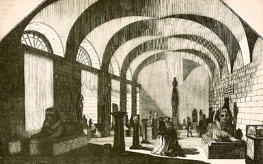 ll primo allestimento della collezione di Bernardino Drovetti a Torino (disegno di Marco Nicolosino, 1832).