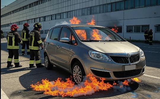 Auto in fiamme davanti all’ex Pininfarina