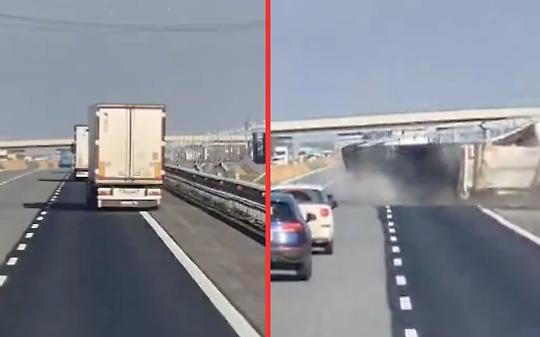 Inferno sulla A4: Tir si ribalta, traffico in tilt per ore