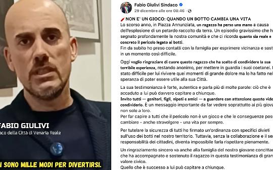 Capodanno, il sindaco posta un video: accanto a lui il ragazzo che ha perso una mano per un petardo un anno fa. "Non fate lo stesso"
