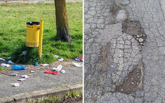 L&rsquo;asfalto salta a pezzi, i rifiuti finiscono per terra: degrado protagonista a San Mauro Torinese