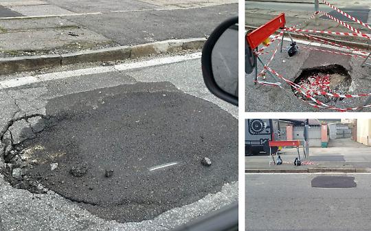 Strada San Mauro, la voragine si riapre tre giorni dopo il ripristino: cittadini furiosi
