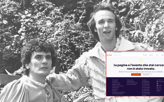 Una scena del film "Non ci resta che piangere" e la pagina del sito non raggiungibile