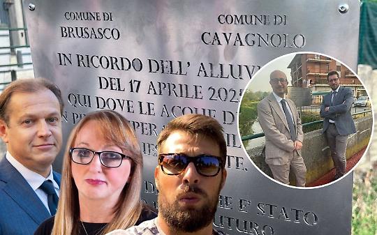 Alluvione, un anno dopo: i sindaci posano la targa sul ponte, la minoranza di Brusasco diserta. "Una passerella inutile"
