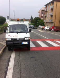 Il mezzo di Armellini coinvolto nell'incidente a San Mauro Torinese