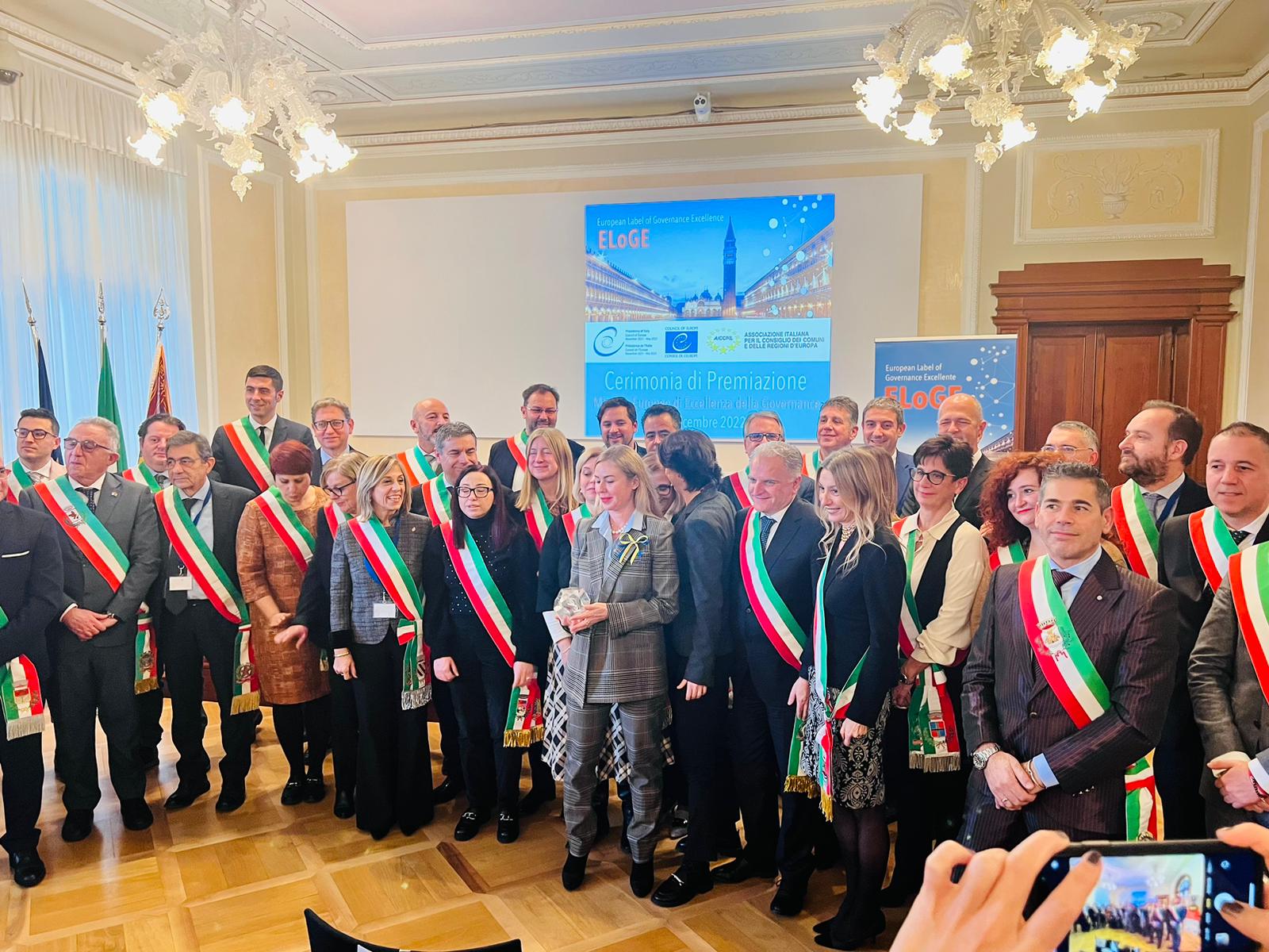 Sergio Bartoli insieme ai colleghi sindaci anch'essi premiati a Venezia