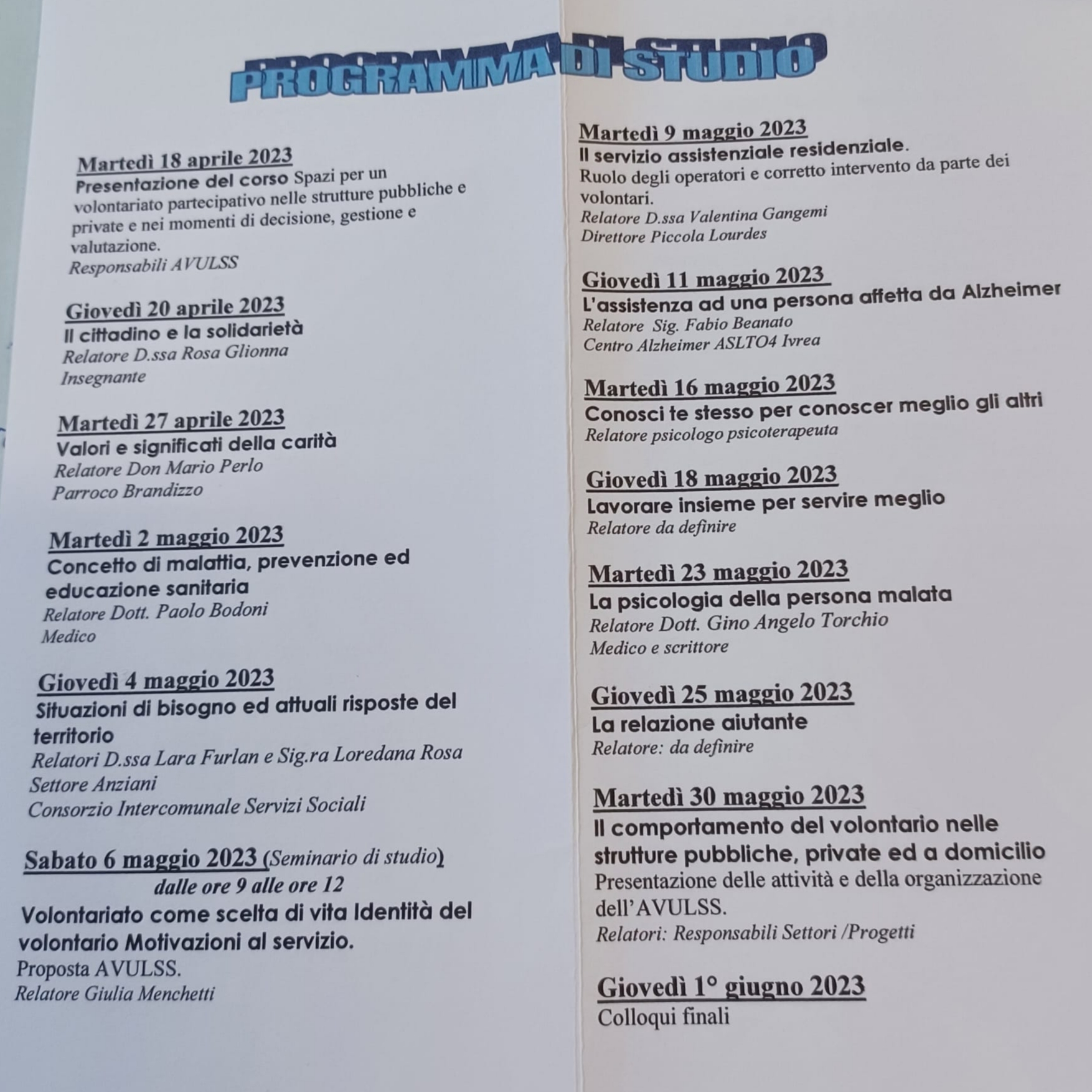 Il programma del corso