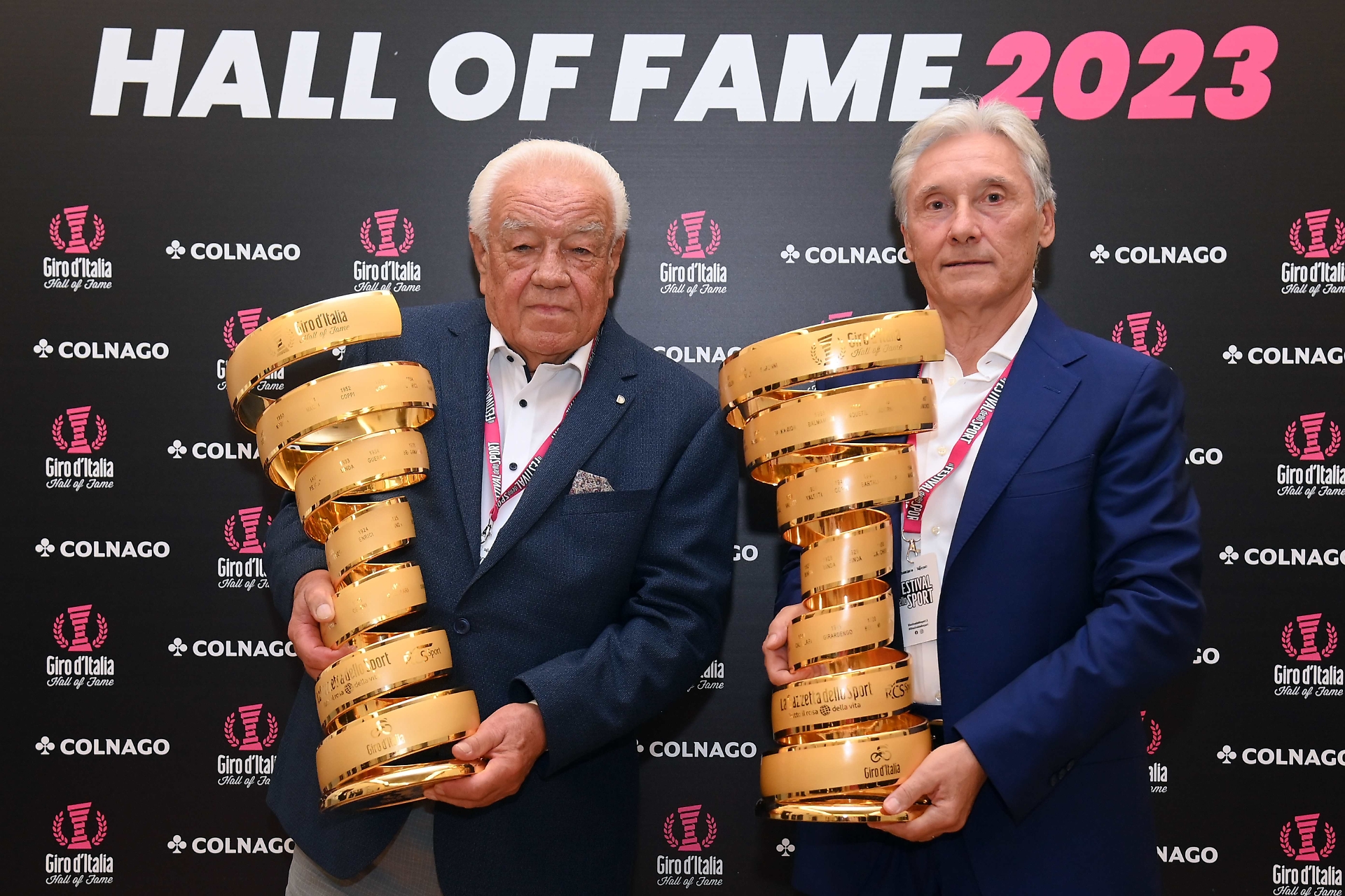 Franco Balmamion e Giuseppe Saronni (FOTO LAPRESSE)