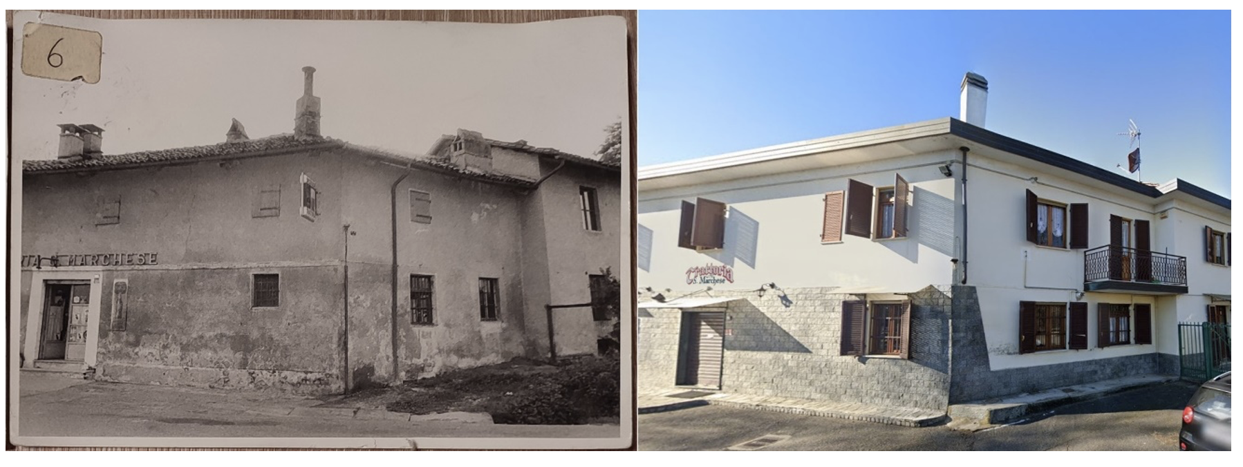 In foto la Trattoria nel 1970 e nel 2022