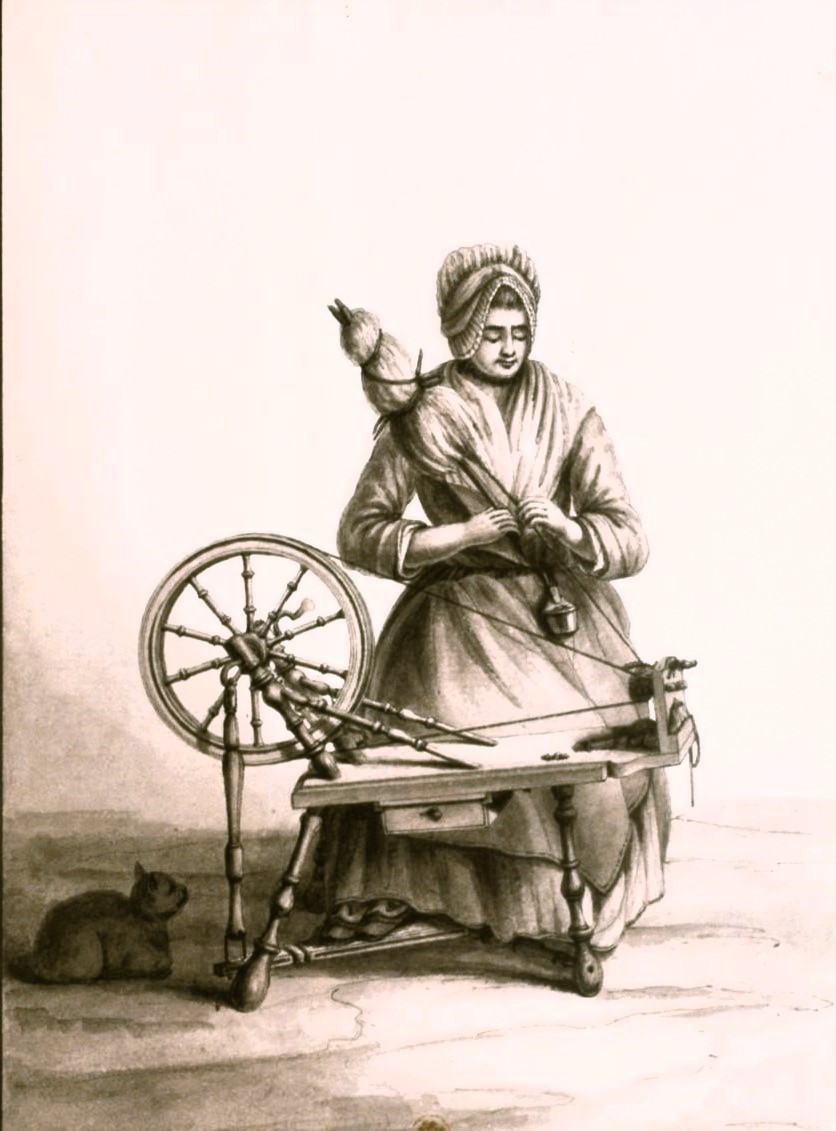 NEL RIQUADRO La filatrice ritratta dal disegnatore francese Jean-Jacques  Lequeu (1757-1826) che lavoro  per alcuni anni in Italia