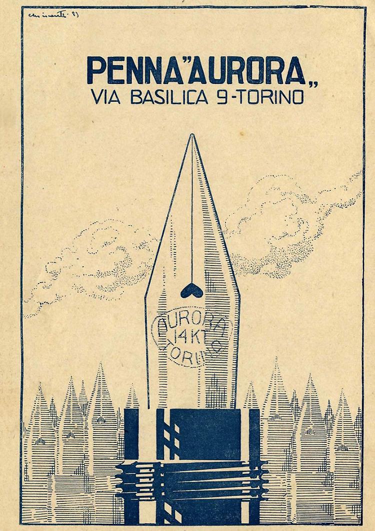 Manifesto pubblicitario delle penne Aurora
