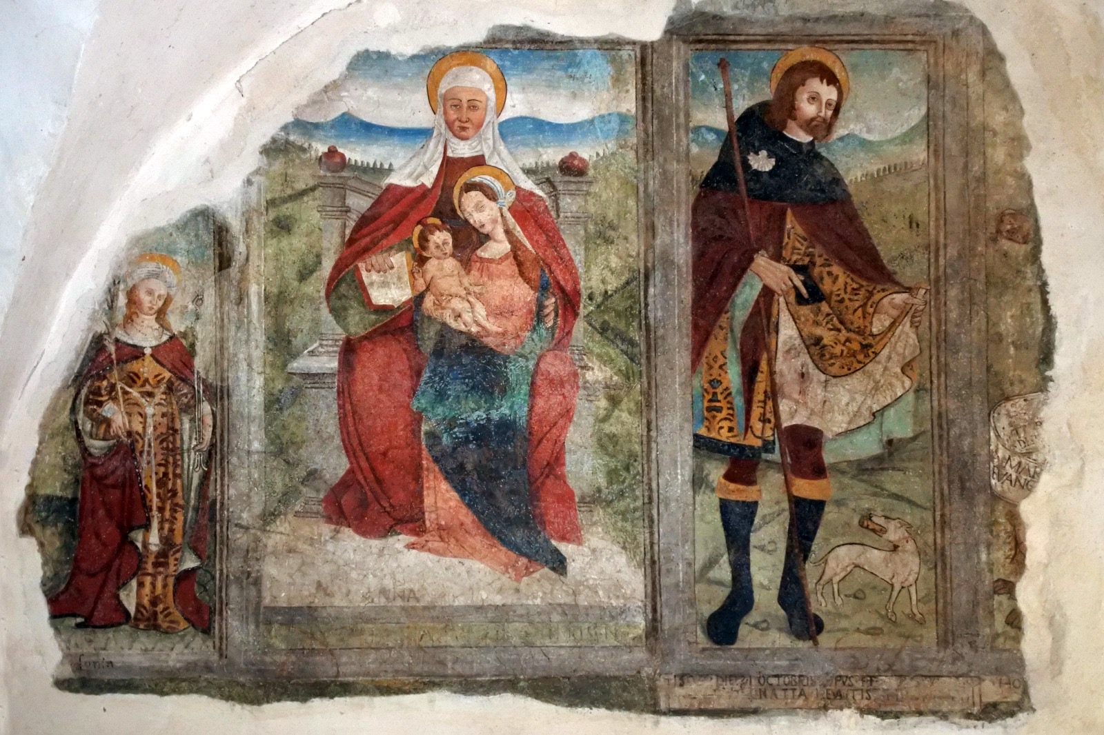 Uno degli affreschi del primo Cinquecento della cappella di Santa Maria Nascente.