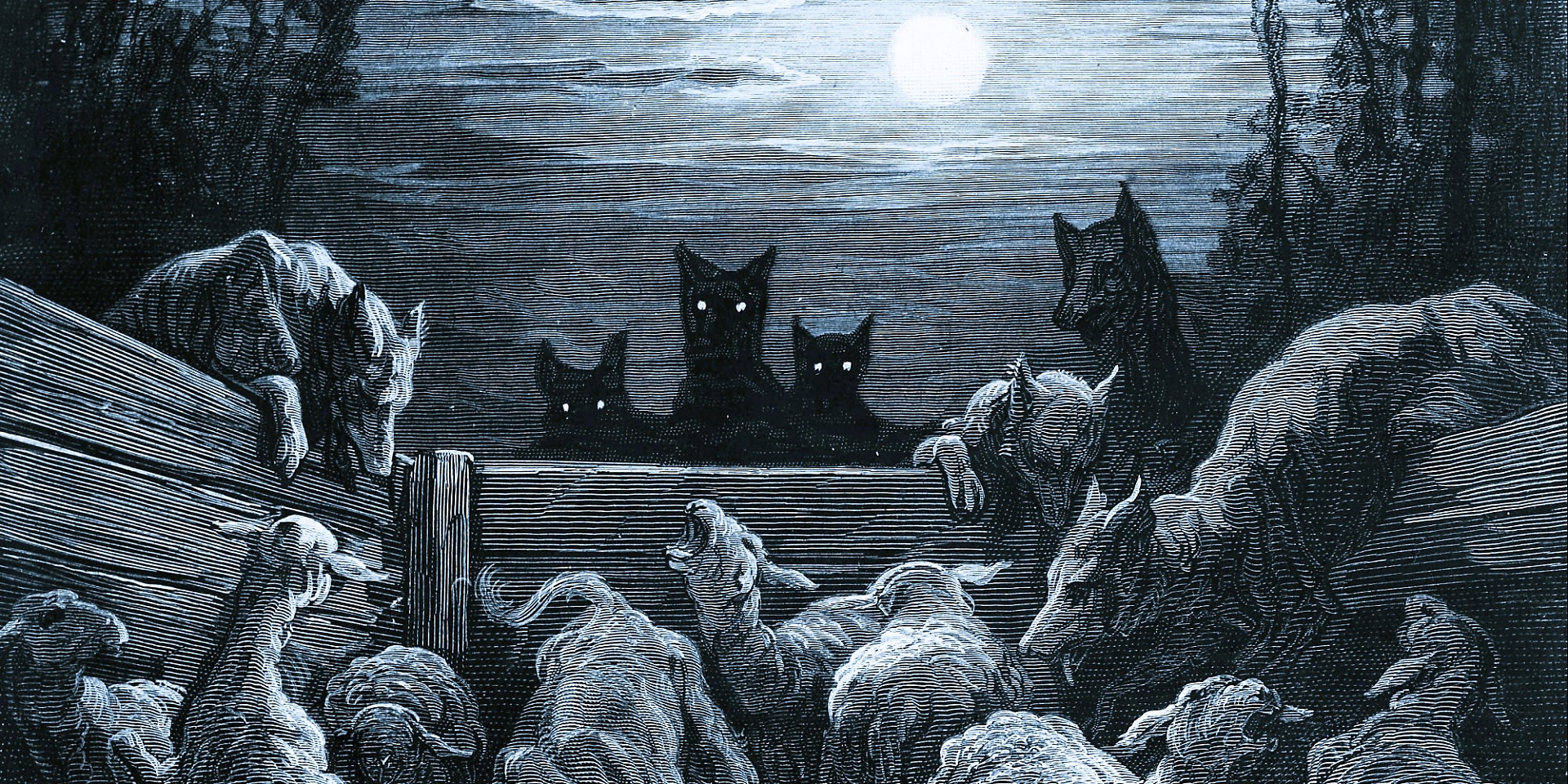 Il lupo e le pecore, incisione del f rancese Gustave Dor&eacute; (1832-1883)