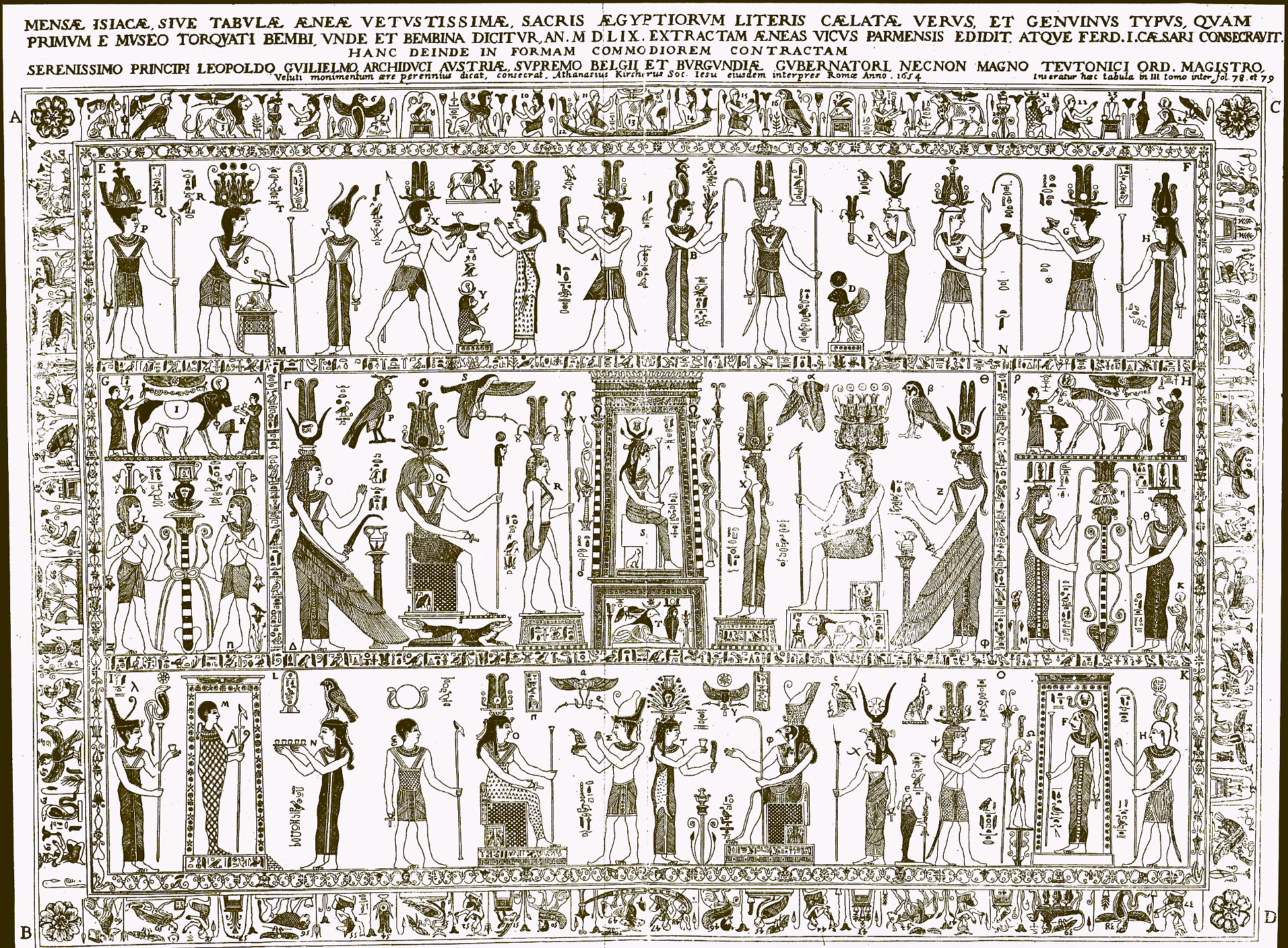 La Mensa isiaca di Torino riprodotta in &laquo;&OElig;dipus Aegyptiacus&raquo; del gesuita Athanasius Kircher.