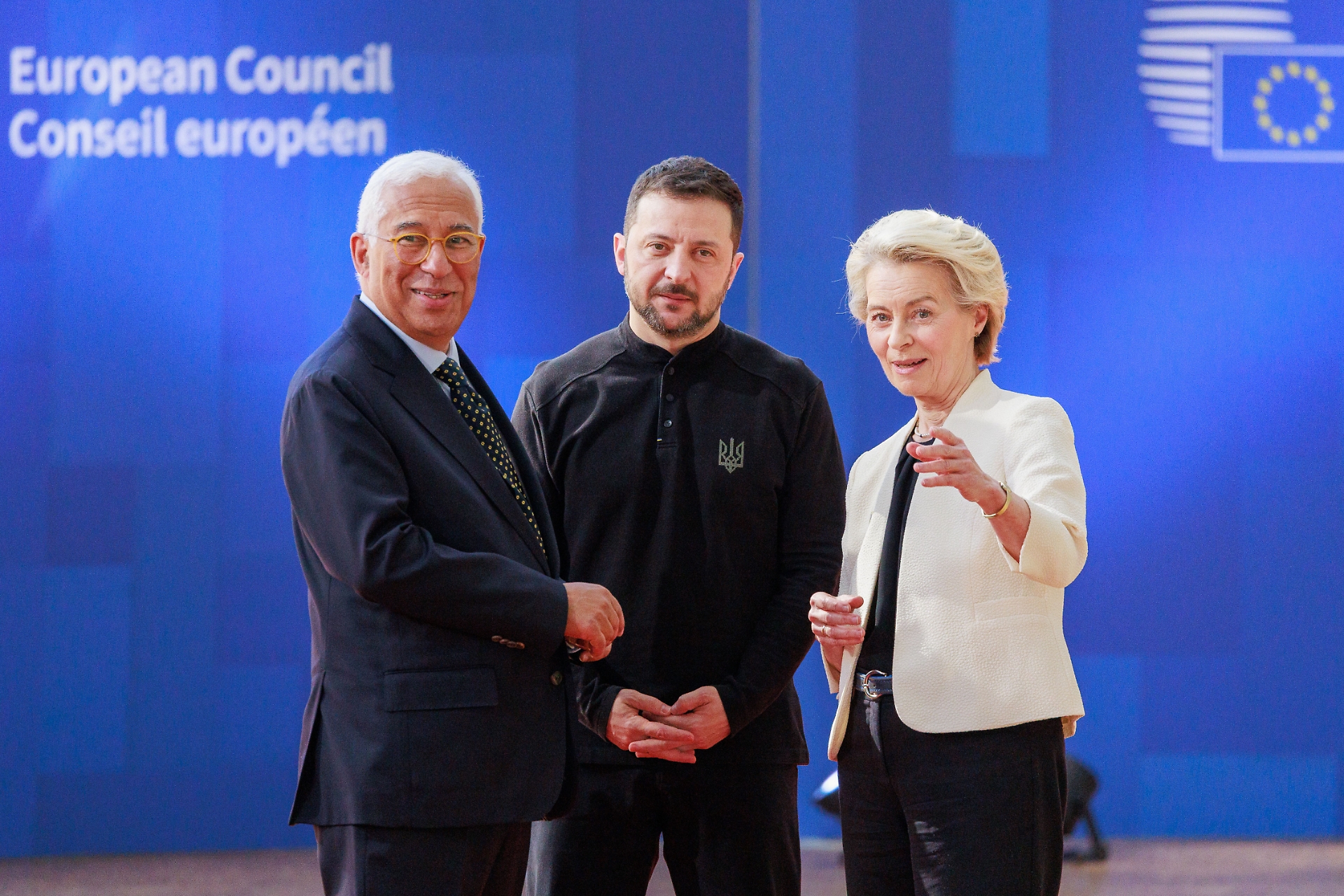 ANTÓNIO COSTA PRESIDENTE CONSIGLIO EUROPEO, VOLODYMYR ZELENSKY PRESIDENTE UCRAINA, URSULA VON DER LEYEN PRESIDENTE COMMISSIONE EUROPEA