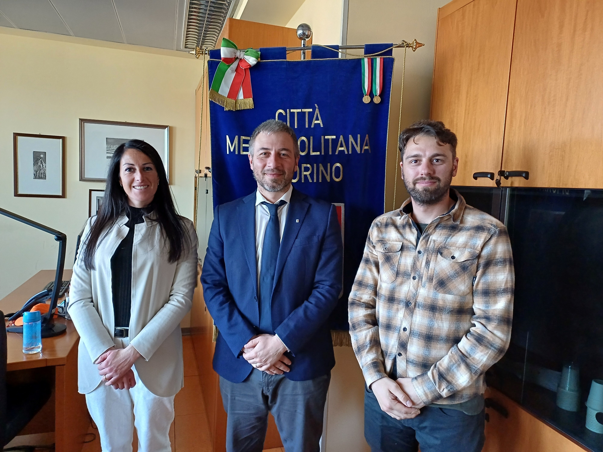 La vicesindaca Reteuna, il Vicesindaco metropolitano Suppo e il Sindaco Poma