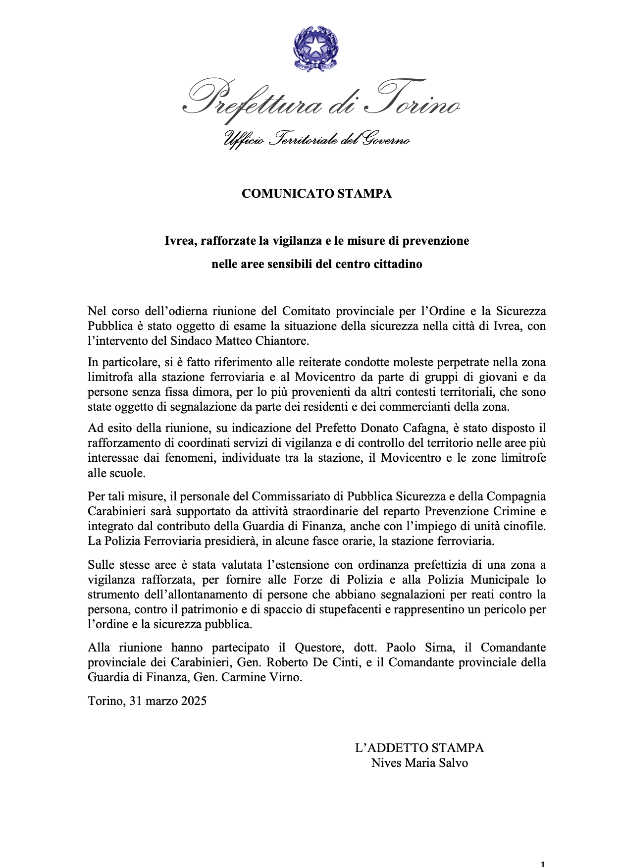 il comunicato