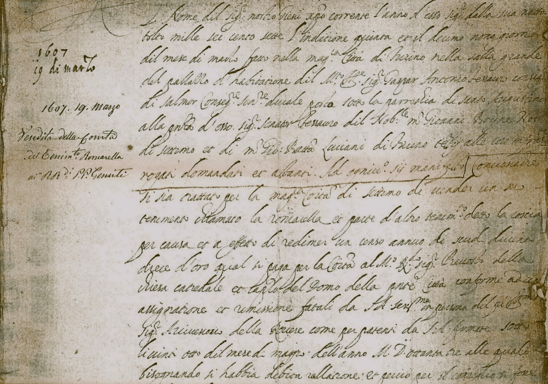 Il documento del 1607 che nomina la Roncarella