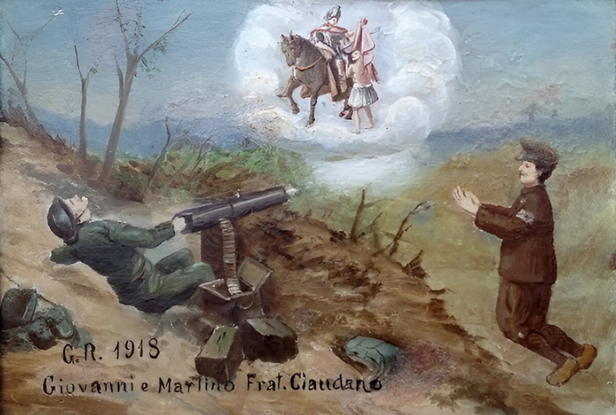 San Martino intercede per un soldato, 1918 (Monastero di Lanzo, santuario di Nostra Signora di Marsaglia)