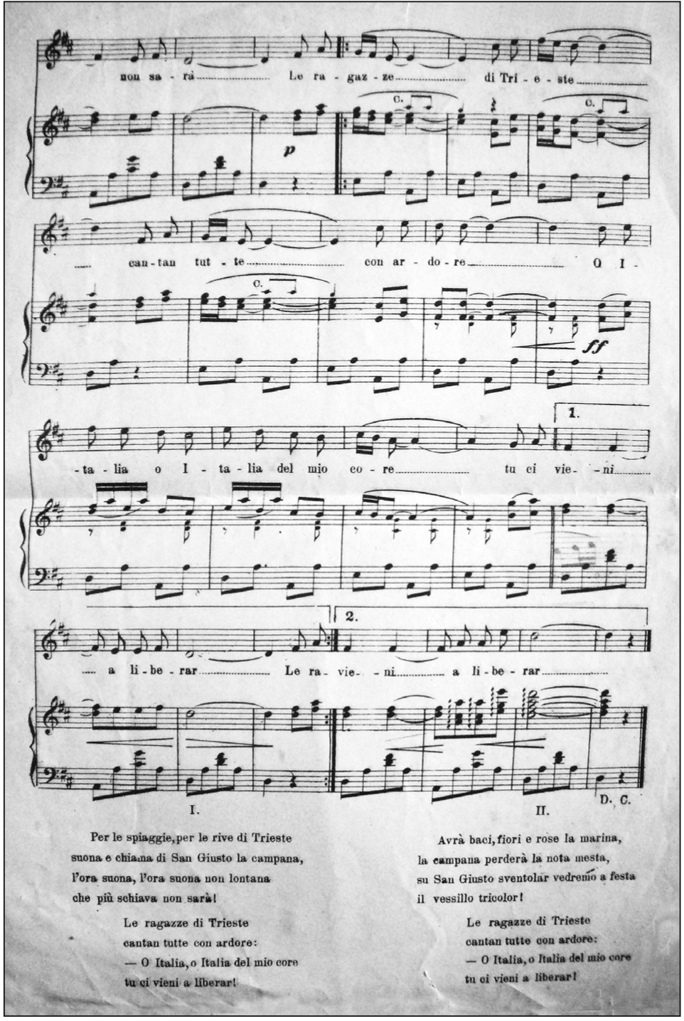Una pagina dello spartito della canzone. Le musiche sono state composte dal torinese Colombino Arona