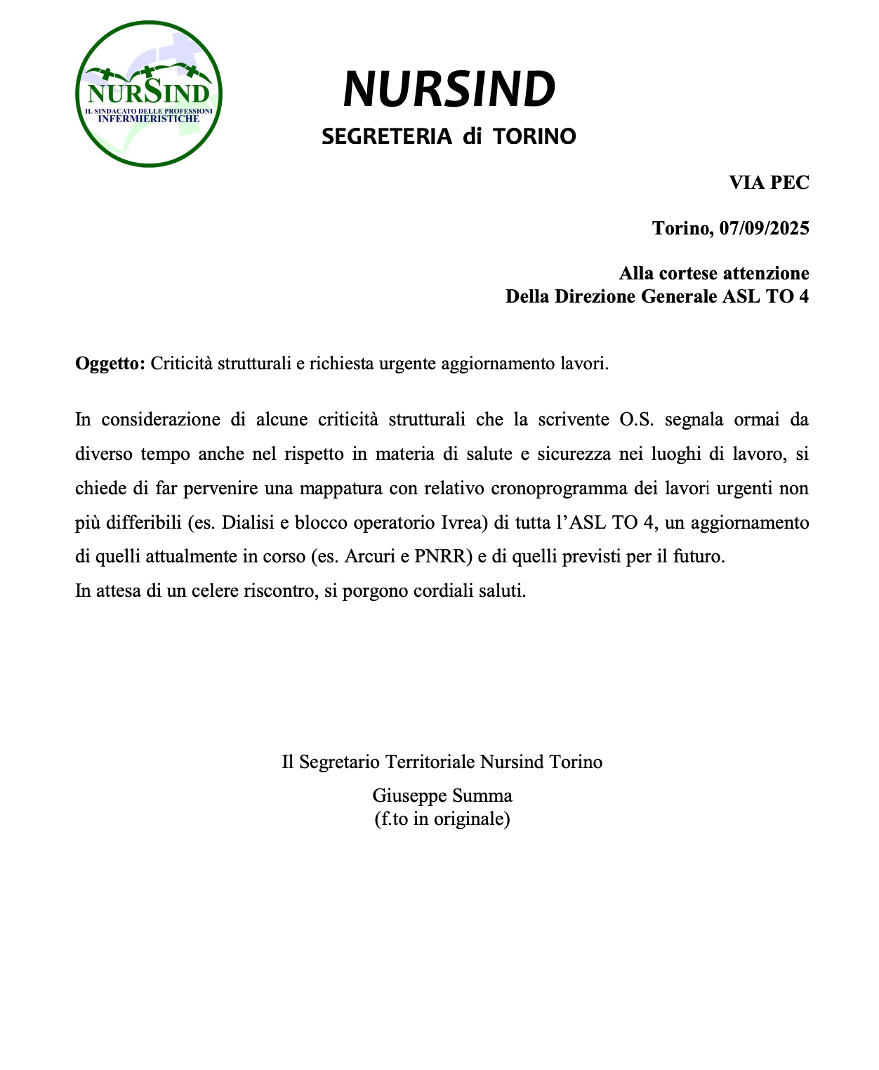 lettera nursind