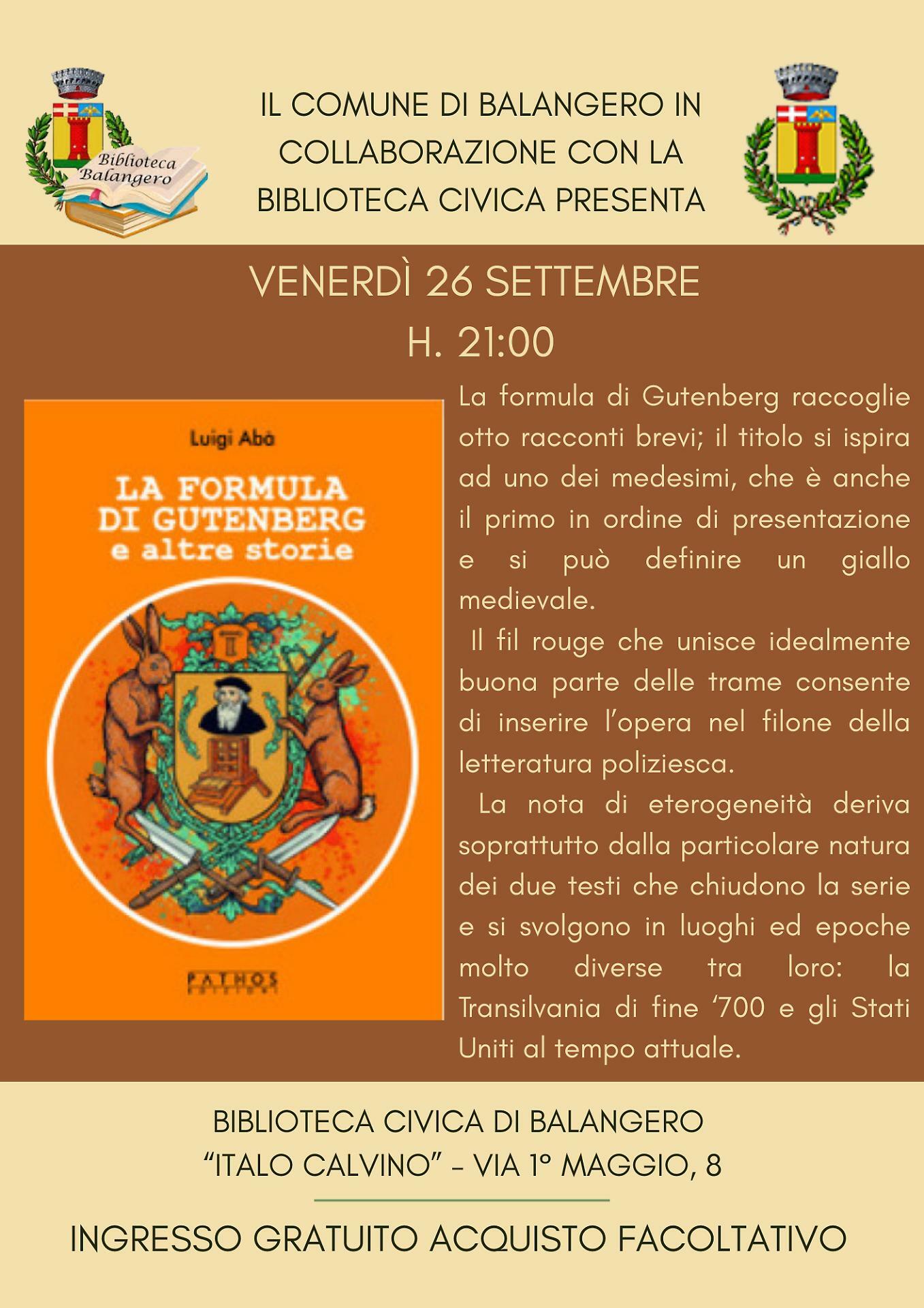 Locandina della presentazione del 26 settembre
