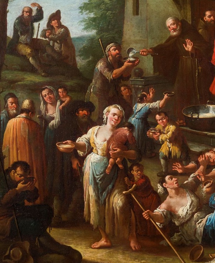 La distribuzione della minestra ai poveri in una tela del pittore torinese Giovanni Michele Graneri (1708-1762)