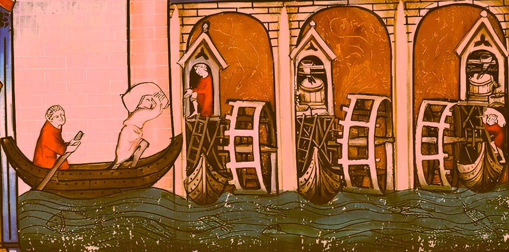 Mulini natanti in una miniatura medievale