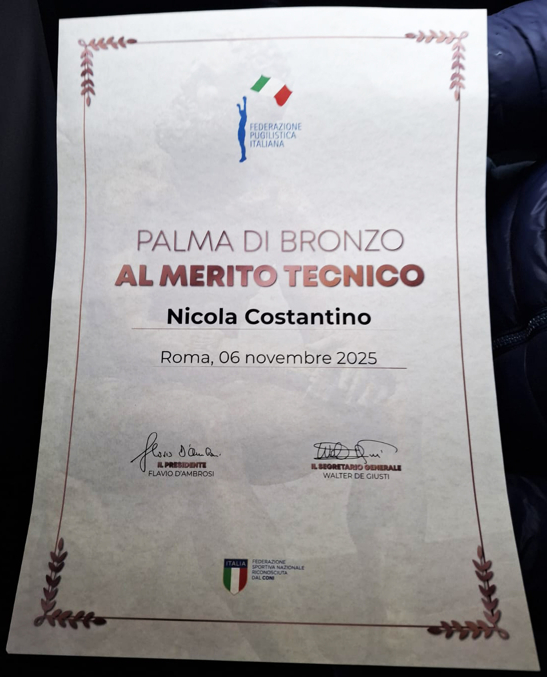 Nicola Costantino palma di bronzo
