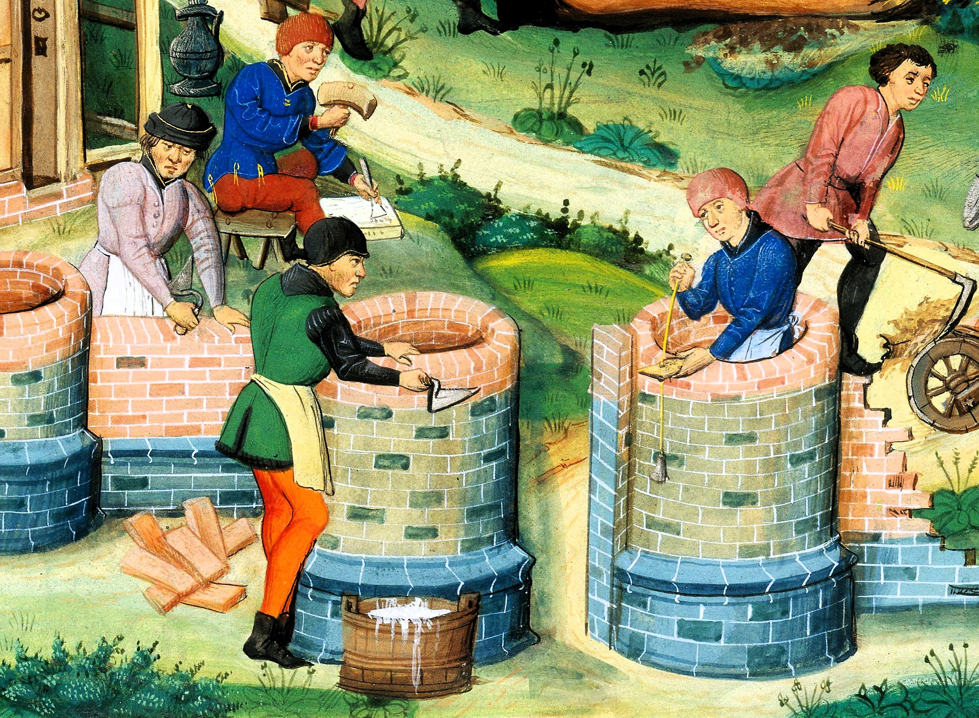 Muratori al lavoro in una miniatura medievale