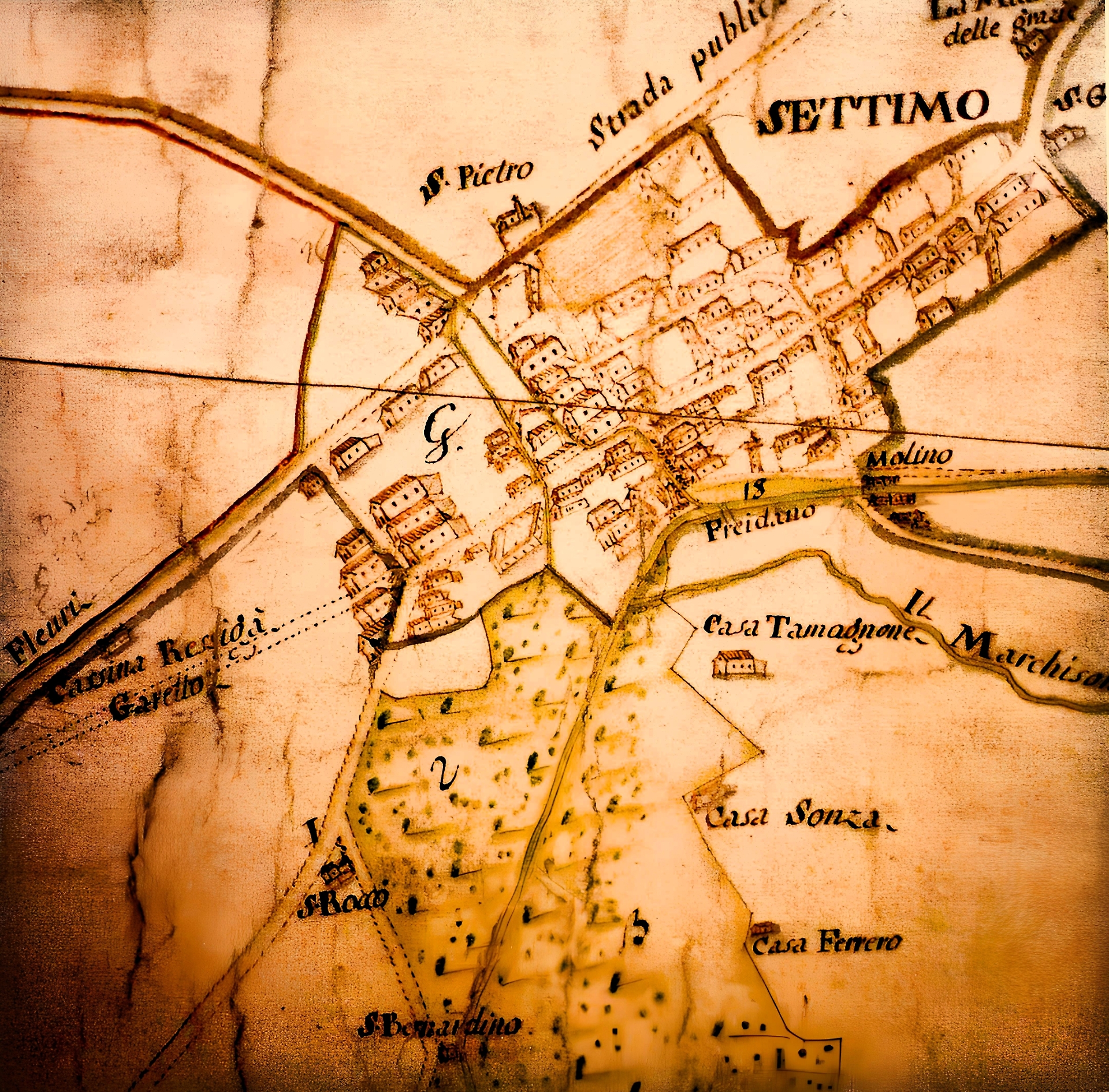 In basso, al centro, la palude Chiomo  nella seconda met&agrave; del XVIII secolo