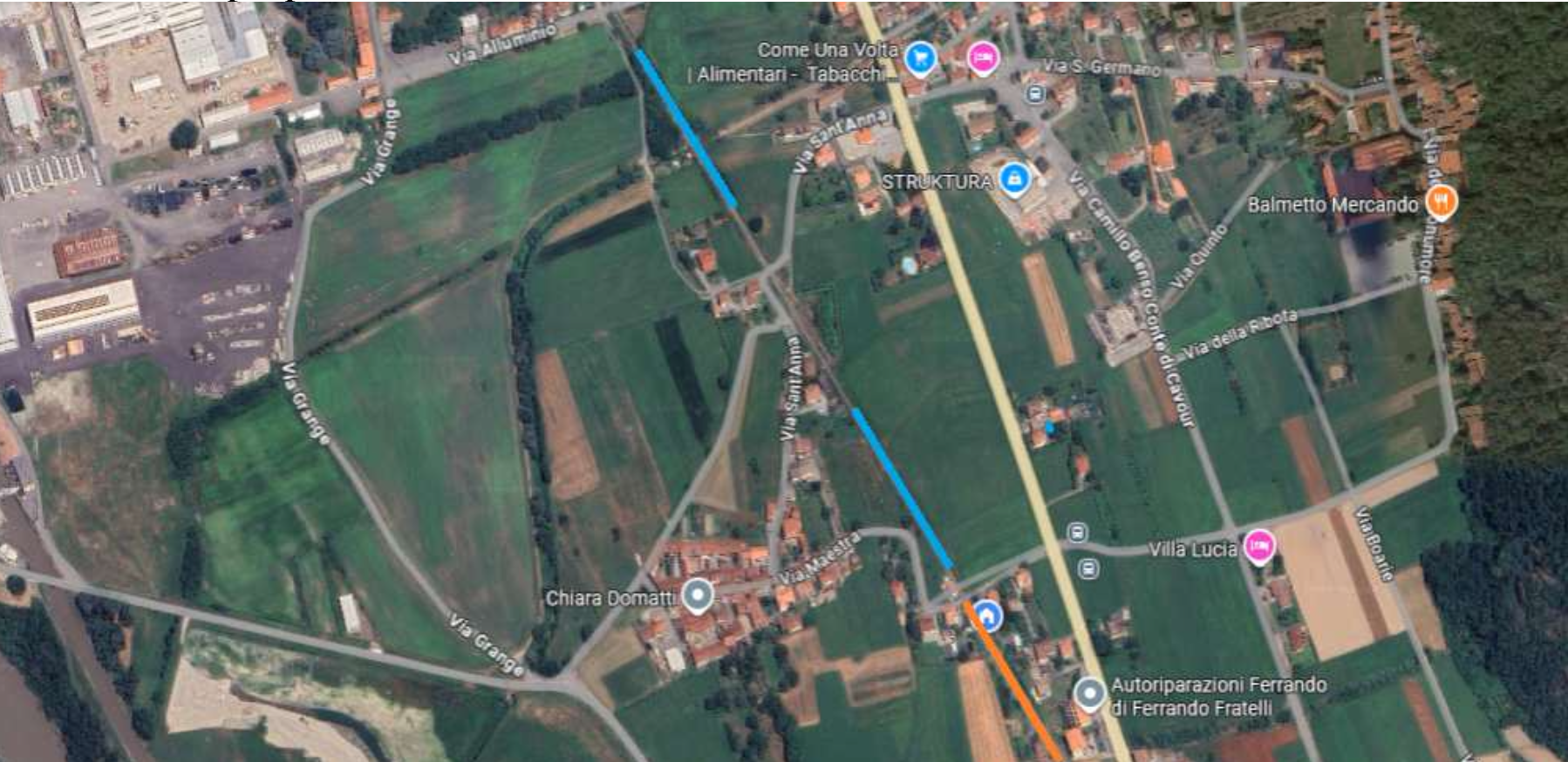 In arancione attuale posizionamento punto di sezionamento In azzurro campi aperti