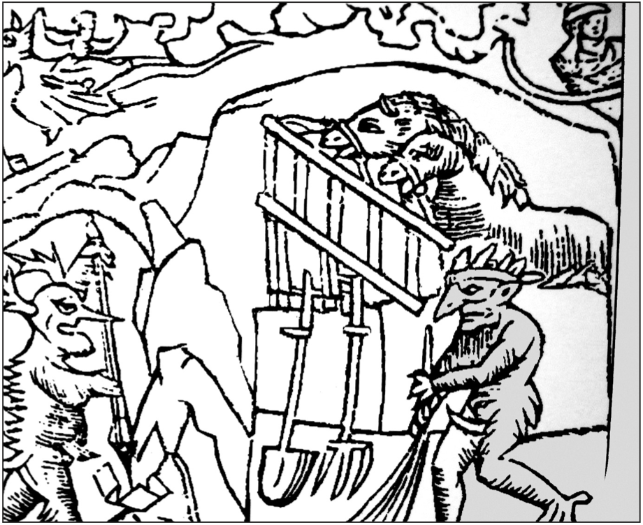 Geni mentre ripuliscono la stalla, disegno di Olaus Magnus (umanista e geografo svedese) risalente al 1555. Se far dispetti &egrave; una caratteristica degli spiriti folletti, in altre occasioni si dimostrano laboriosi e servizievoli, soprattutto nella cura degli animali.